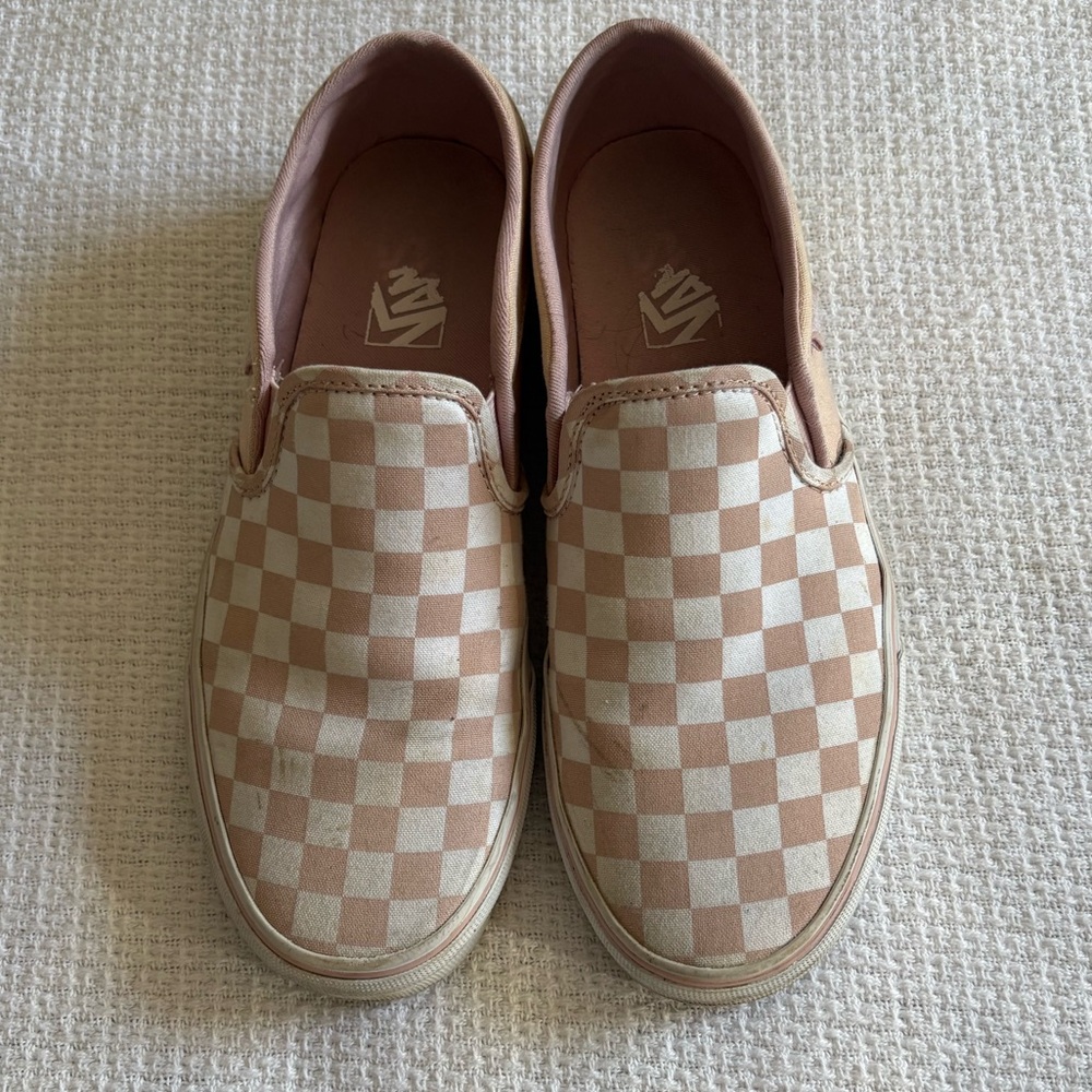 Vans Women’s Checkered Slip-On Shoes - Pink and White